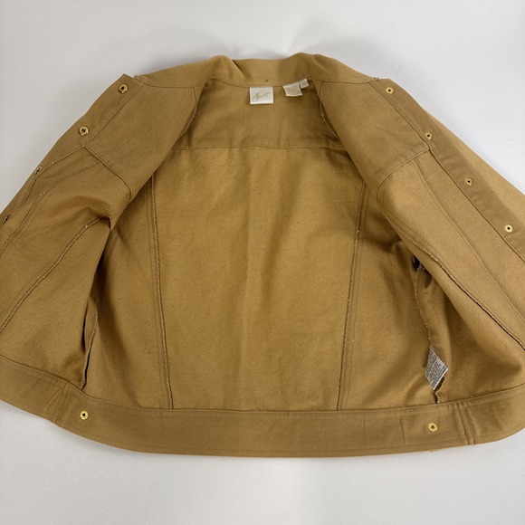 VTG 80s/90s Apart Denim Jacket  Size 12 Camel Tan Gold Grid Strap Studded Stains - Picture 7 of 10